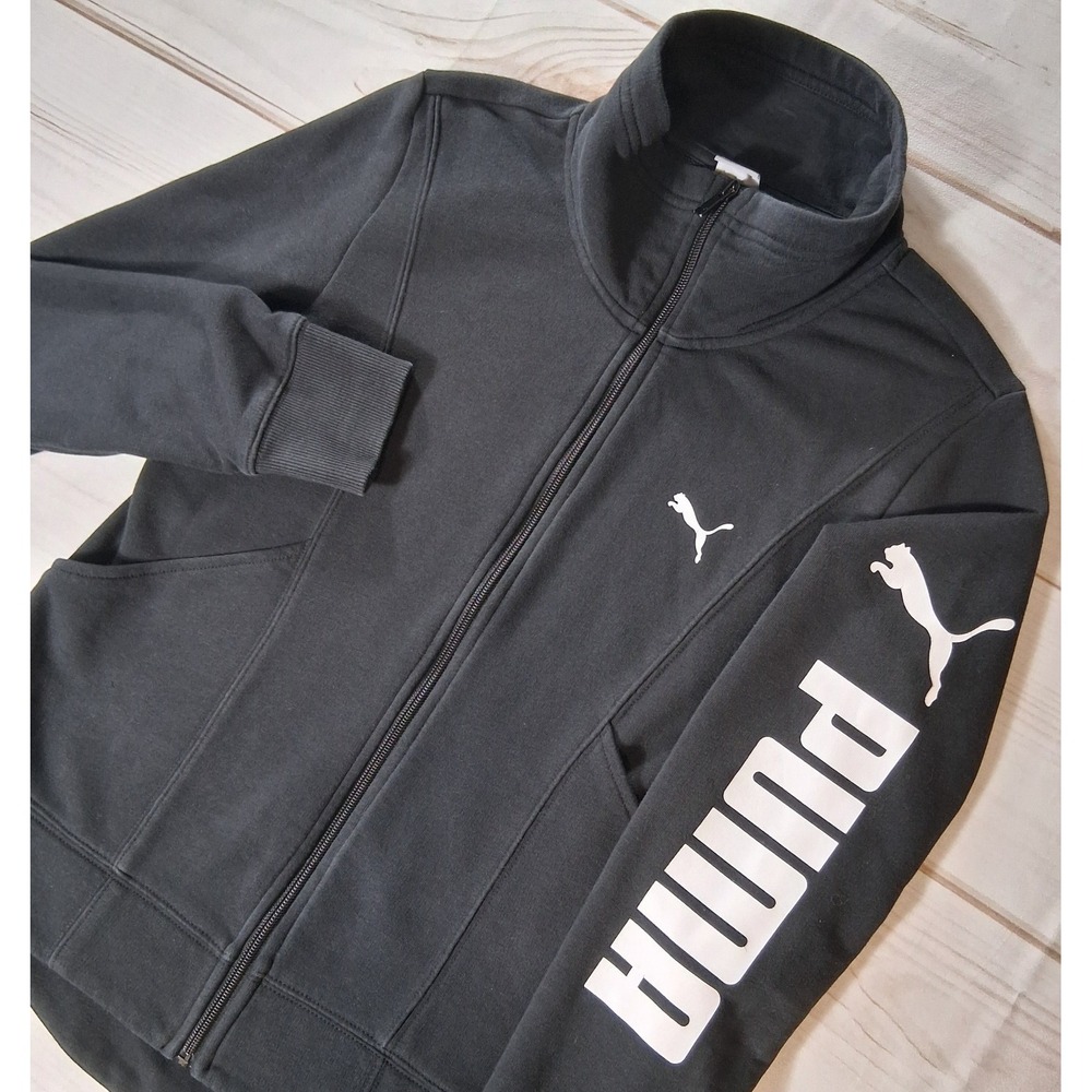 Puma Womens Large L Graphic Sleeve Full Zip Track Jacket Sweatshirt Black 594434